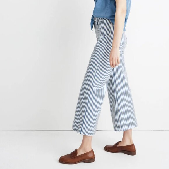 Madewell Tall Emmett Wide-Leg Crop Pants in Herringbone Railroad Stripe Size 26T - Picture 2 of 7
